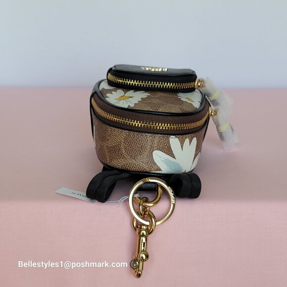 COACH Mini Court Backpack Bag Charm In Signature Canvas With Floral Print-Tan🎈⭐ - Picture 12 of 16
